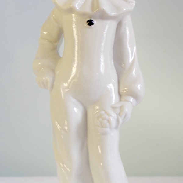 Pierrot Sad Clown avec figurine debout en porcelaine rose