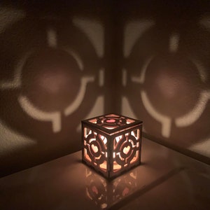 Companion Cube: Tea lightbox candle holder.