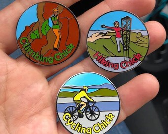 Active Chick Pins: Hiking Chick, Climbing Chick, Cycling Chick