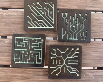 Circuit Board Motif Coaster Set (4 coasters) Glow In the Dark