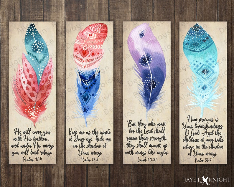 printable bookmarks watercolor feather bible verse