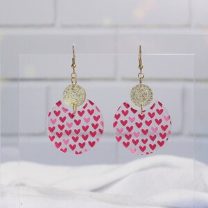 Valentines Day Heart Dangle Earrings - Pink Heart Dangle Earrings - Crescent & Circle Earring - Statement Earring - Valentines Day Earrings