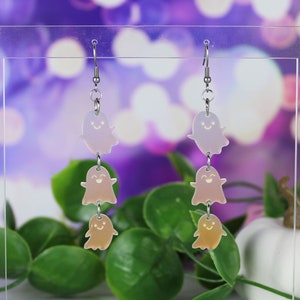 Frosted Iridescent Cute Ghost Dangle Earrings - Halloween Earrings - Dangle Earrings - Handmade Earrings - Spooky Earrings - Under 20