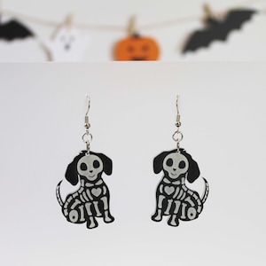 Glow in the Dark Dog Skeleton Earrings: Spooky Halloween Dangles