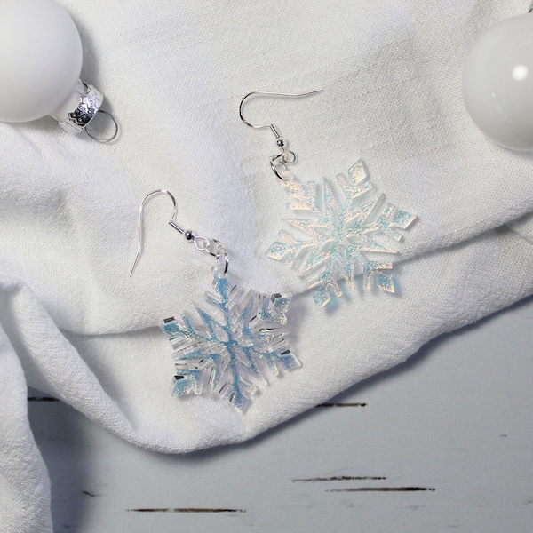 Holographic Snowflake Earrings - Snowflake Accessory - Snowflake Earrings - Statement Earrings - Stocking Stuffer - Gift Under 20