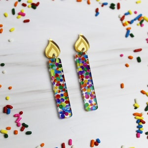 Birthday Candle Earrings - Confetti Dot  Birthday Candle Earrings - Birthday Dangle Earrings - Birthday Gift for Her  - Statement Earrings