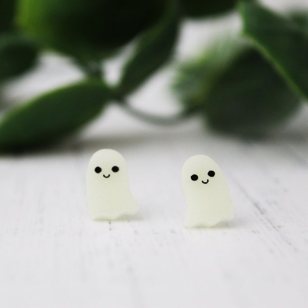 Glow In The Dark Ghost Stud Earrings - Spooky Stud Earrings - Stud Earrings - Handmade Earrings - Halloween Earrings - Under 20 -