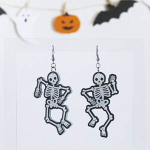Glow in the Dark Skeleton Earrings: Handmade Halloween Dangle Earrings