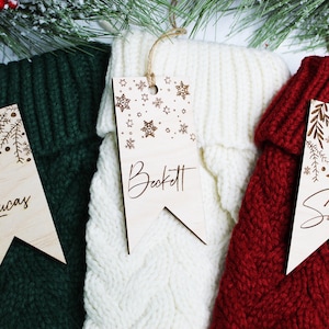 Personalized Engraved Christmas Stocking Tags - Traditional Stocking Name Tag - Wood Engraved Stocking Tag - Farmhouse Style Stocking Tag