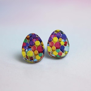 Rainbow Dot Easter Egg Stud Earrings - Easter Earrings - Mirror Acrylic Easter Earrings - Easter Basket Stuffer - Easter Gift for Girls