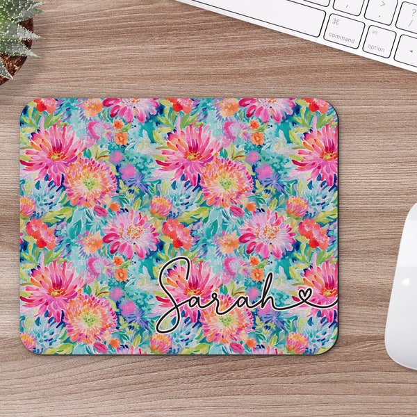 Personalized Preppy Floral Mouse Pad - Mouse Pad and Coaster Set - Desk Set - Gift Under 20 - Administrative Assistant Gift