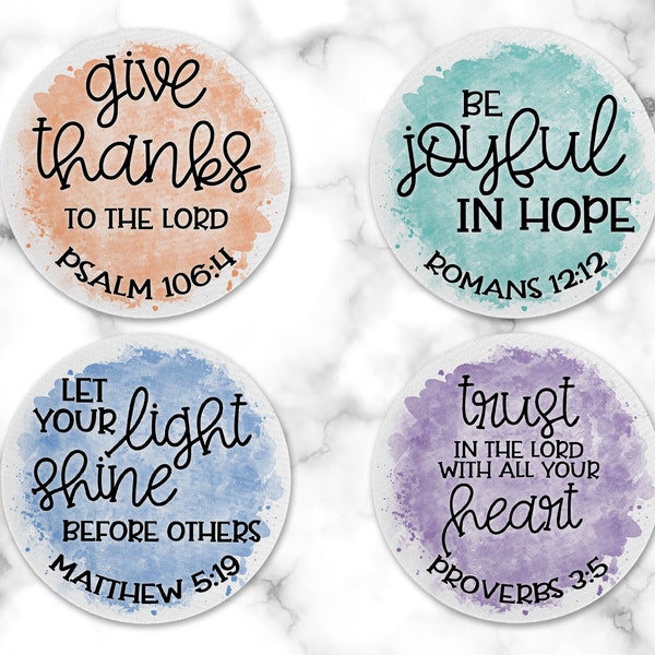 Bible Verse Coasters - Set of 4 Bible Verse Coasters - House Warming Gift - Mother's Day Gift - Christmas Gift - White Elephant Gift