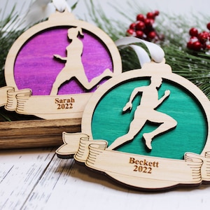 Personalized Running Ornament: Engraved Wood, Track & Cross Country Gift