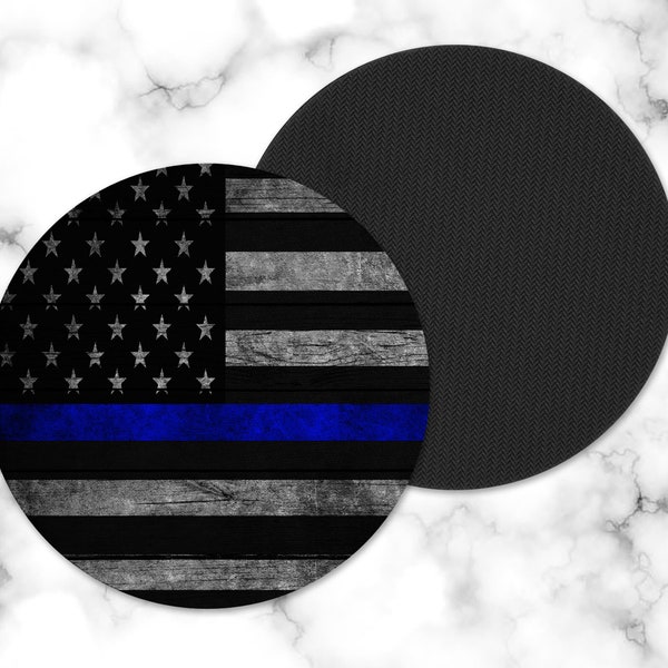 Thin Blue Line Drink Coaster - American Flag Drink Coaster - Round Drink Coaster - Police - Father's Day Gift - Gift Under 20