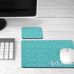 Personalized Confetti Polka Dot Mouse Pad - Mouse Pad and Coaster Set - Desk Set - Mouse Mat and Coaster Set - Gift Under 20