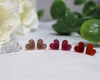 Customizable Leopard Print Mirror Heart Stud Earrings - Leopard Heart Stud Earrings - Handmade Earrings - Under 20 - Mother's  Day Gift