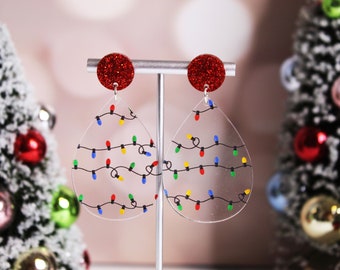 Custom Christmas Lights Teardrop Earrings - Christmas Lights Earrings - Christmas Statement Earrings - Stocking Stuffer - Gift Under 20