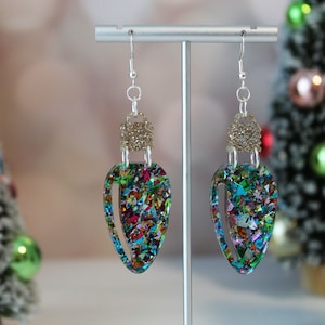 Confetti Christmas Light Earrings: Glitter Acrylic Holiday Dangles