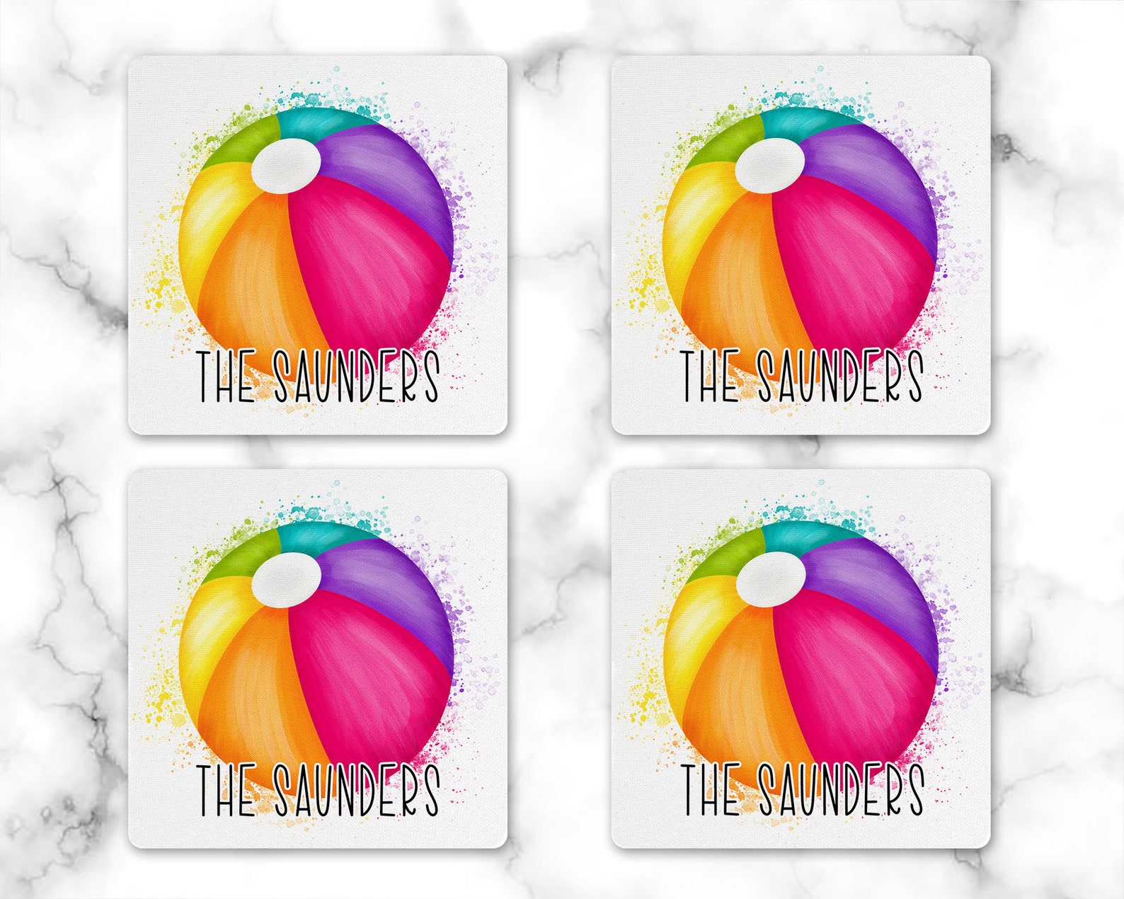 Personalized Beach Ball Drink Coaster Personalized Round Etsy