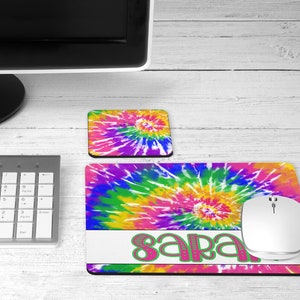 Personalized Tie Dye Mouse Pad - Mouse Pad and Coaster Set - Desk Set - Gift Under 20 - Administrative Assistant Gift