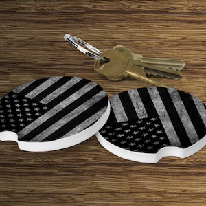 American Flag Car Coasters: Grey Patriotic Neoprene Coasters - Set of 2