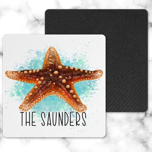 Personalized Starfish Drink Coaster - Personalized Round Drink Coaster - Personalized Square Drink Coaster - Coastal Drink Coaster