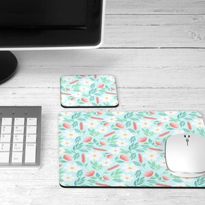 Rectangle Mint Floral Mouse Pad - Round Mint Floral Mouse Pad - Mouse Pad and Coaster Set - Desk Set - Gift Under 20
