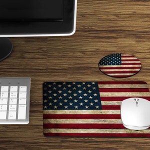 American Flag Mouse Pad - Mouse Pad and Coaster Set - Desk Set For Him - Desk Set for Her - Patriotic - Gift Under 20 - Father&#39;s Day Gift