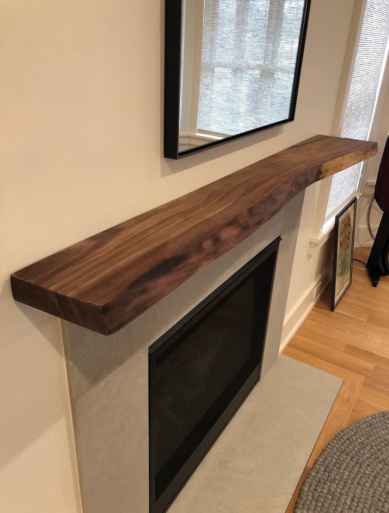 Live Edge Floating Shelf Solid Black Walnut Complete Kit Includes Mounting Bracket and Hardware image 4