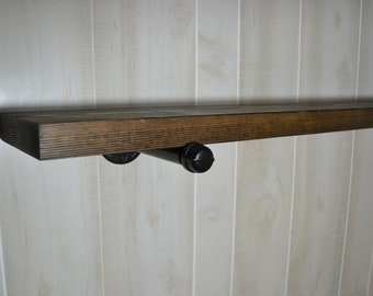 Farmhouse Industrial Wooden Shelf With Pipe Brackets - Handmade in USA