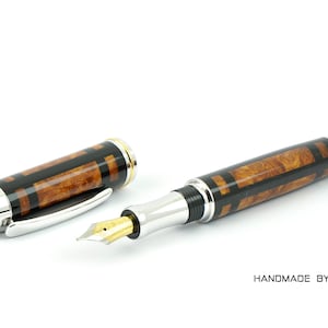 Rhodium and Gold Gentlemen Fountain Pen made from Amboyna Burr and African Blackwood