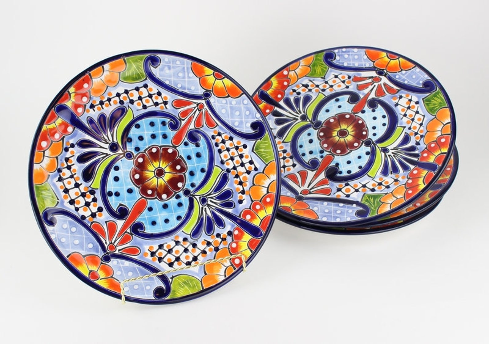 Mexican Talavera Plates Fiestaware Ceramic Dinner Plate Set Etsy
