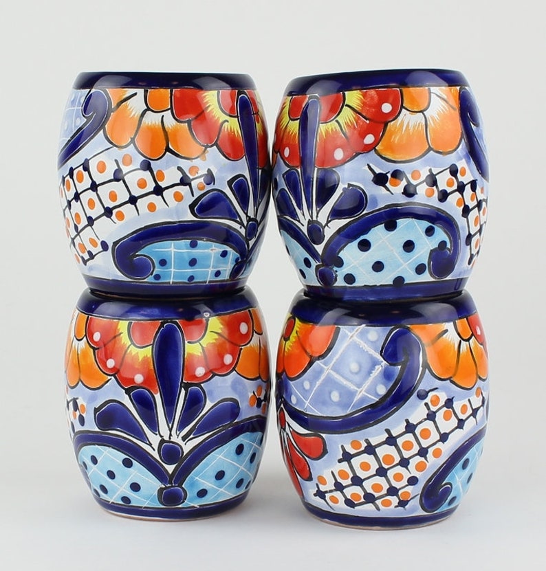 Mexican Talavera Drinking Glasses Tumbler Glasses Mexican Etsy