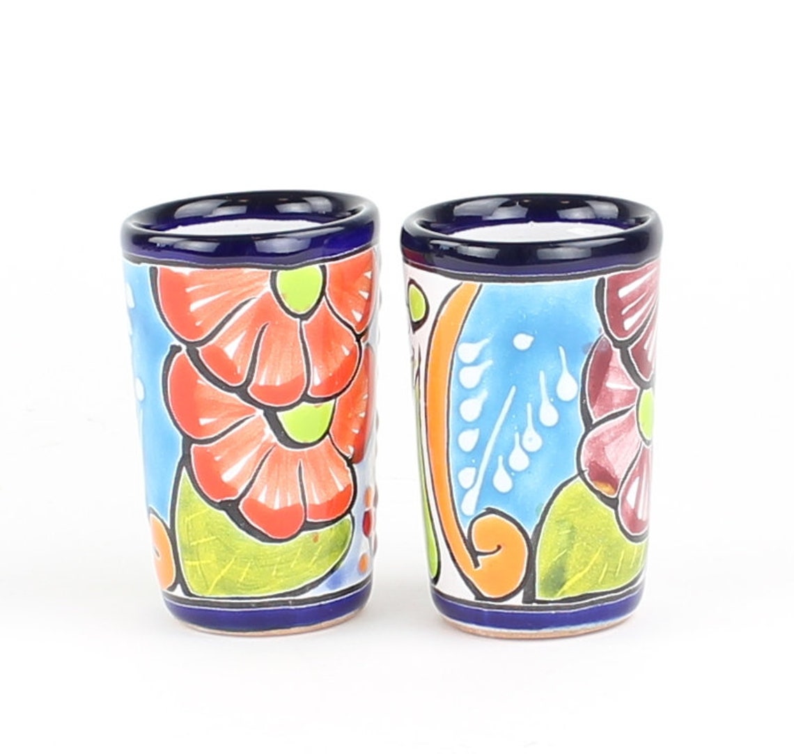 Mexican Talavera Shot Glasses Shot Glass Set Mexican Etsy