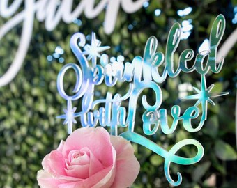 Holographic acrylic cake topper iridescent cake topper baby shower baby sprinkle cake topper custom cake topper  sprinkled with love