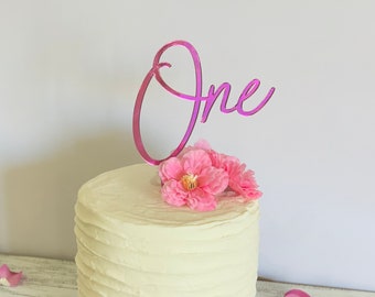 Happy First Birthday ONE Cake topper acrylic mirrored or wood