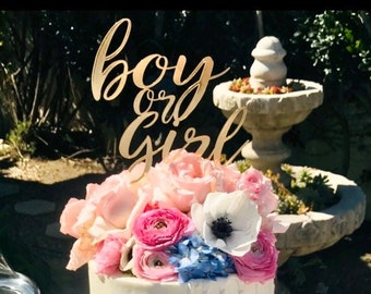 He or She Topper Baby cake topper acrylic mirrored or wood gender reveal baby shower sip and see welcome baby  pregnancy announcement