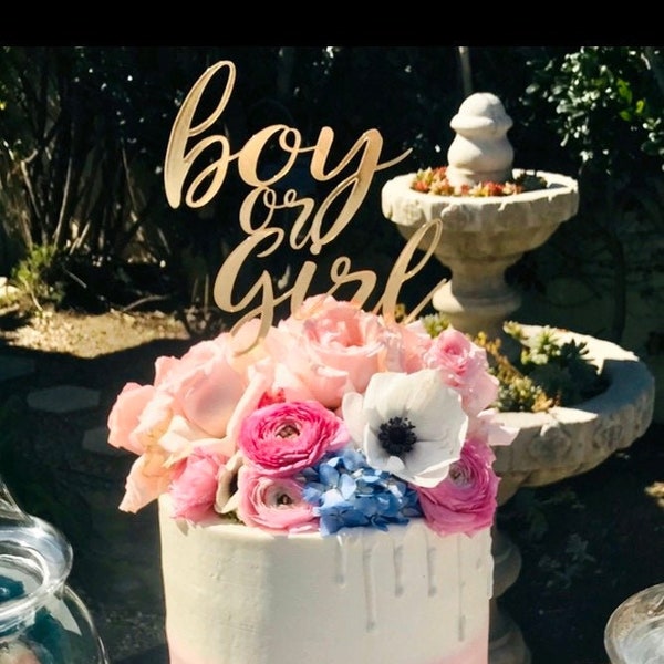 He or She Topper Baby cake topper acrylic mirrored or wood gender reveal baby shower sip and see welcome baby  pregnancy announcement