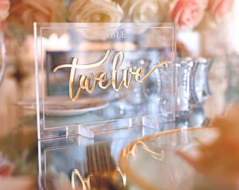 Engraved Acrylic table numbers lucite table numbers wedding/party table number sleek modern classy