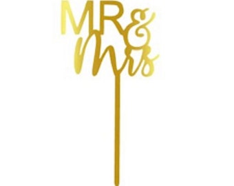 Mr and Mrs gold mirror acrylic cake topper wedding