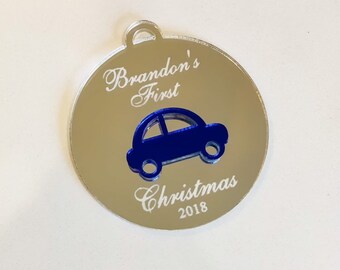 Acrylic custom Christmas ornament, laser engraved, baby's first Christmas, our first home. Personalized holiday gift