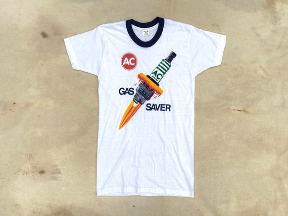 Vintage 60s 70s AC Acniter Sparkplug Ringer Tee