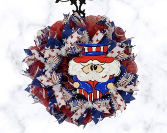 Patriotic Wreath, 4th of July Summer Wreath, USA Flag, Door decor,Fourth of July Wreath,Red White and BLUE Wreath Independence day wreath,