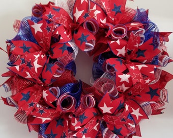 Patriotic Wreath, 4th of July Summer Wreath, USA Flag, Door decor ,Fourth of July Wreath, Red White and BLUE Wreath Independence day wreath,