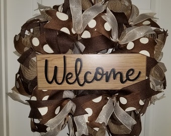 Brown and White Welcome Wreath