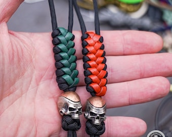 Cordbraid Paracord Keychain Leather Skull