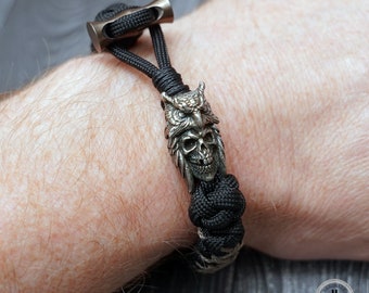 Cordbraid Paracord Bracelet Owl Skull Bracelet viking jewelry, hand-made, manual bracelet, men's bracelet,Titanium steel, statement bracelet