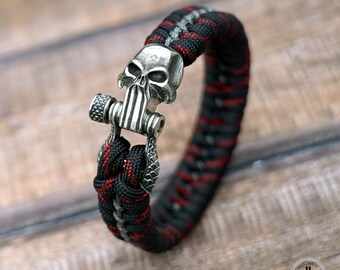 White brass beaded bracelet - Bracelet for him Paracord Skull Bracelet