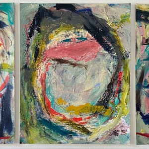 Senza titolo n. 107 / Original Colorful Abstract Painting / Espressionismo / Set di 3-11 x 44 pollici carta 300g / Evan Saenger / Rosa verde nero