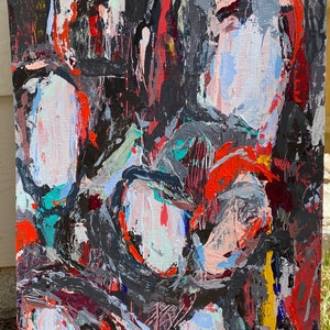 Senza titolo N. 56 / Original Colorful Abstract Painting / Espressionismo / 11x14 pollici 300g Carta / Evan Saenger / Rosso Bianco Teal